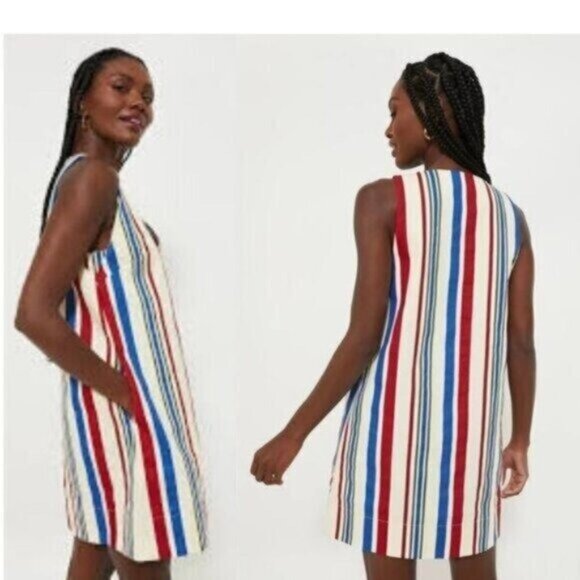 Pomander Place | NEW Americana Stripe Kira V-neckline Mini Dress Size L - Picture 2 of 10